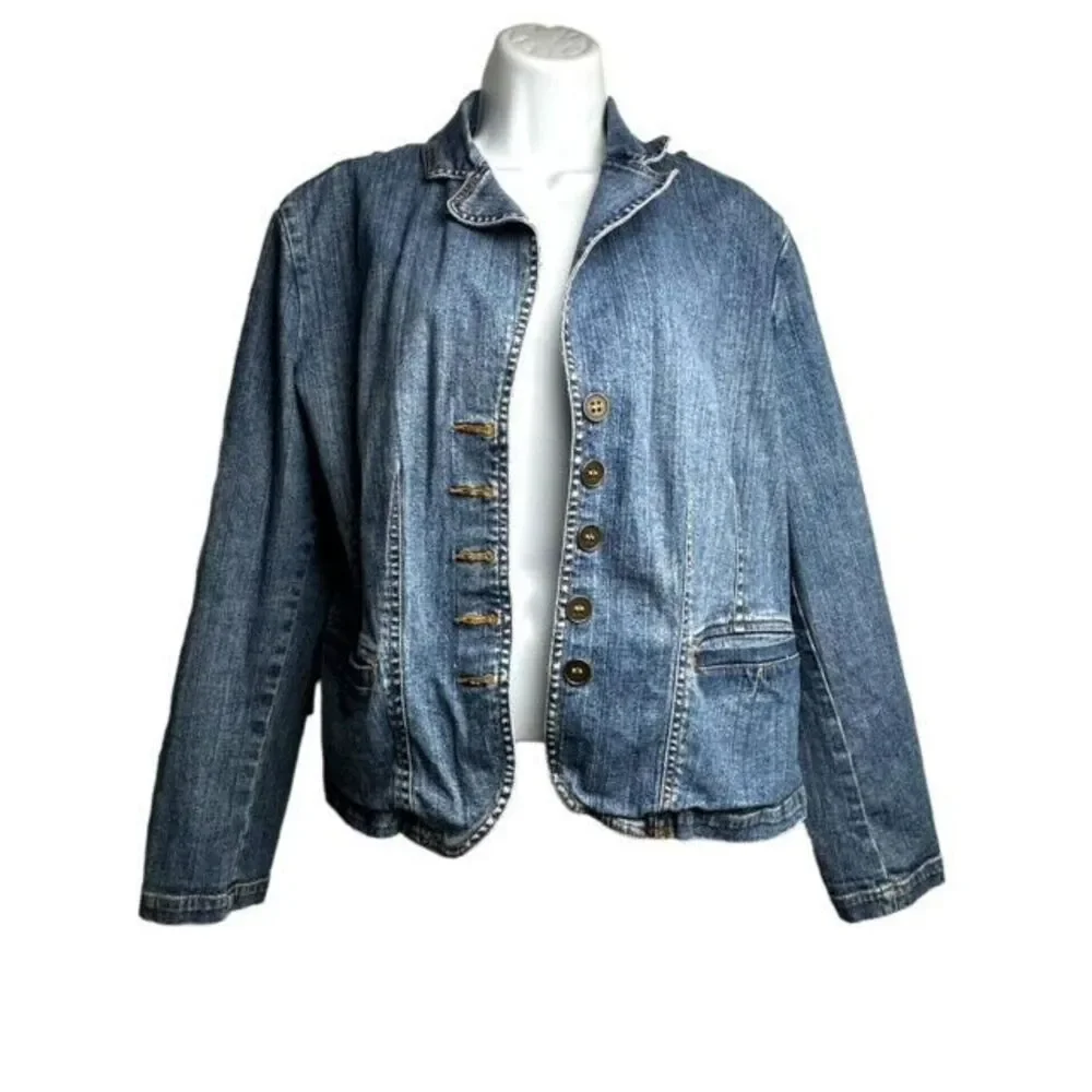 Women's St. John's Bay Stretch Blue Denim Jean Jacket Size Large Petite - Picture 1 of 8